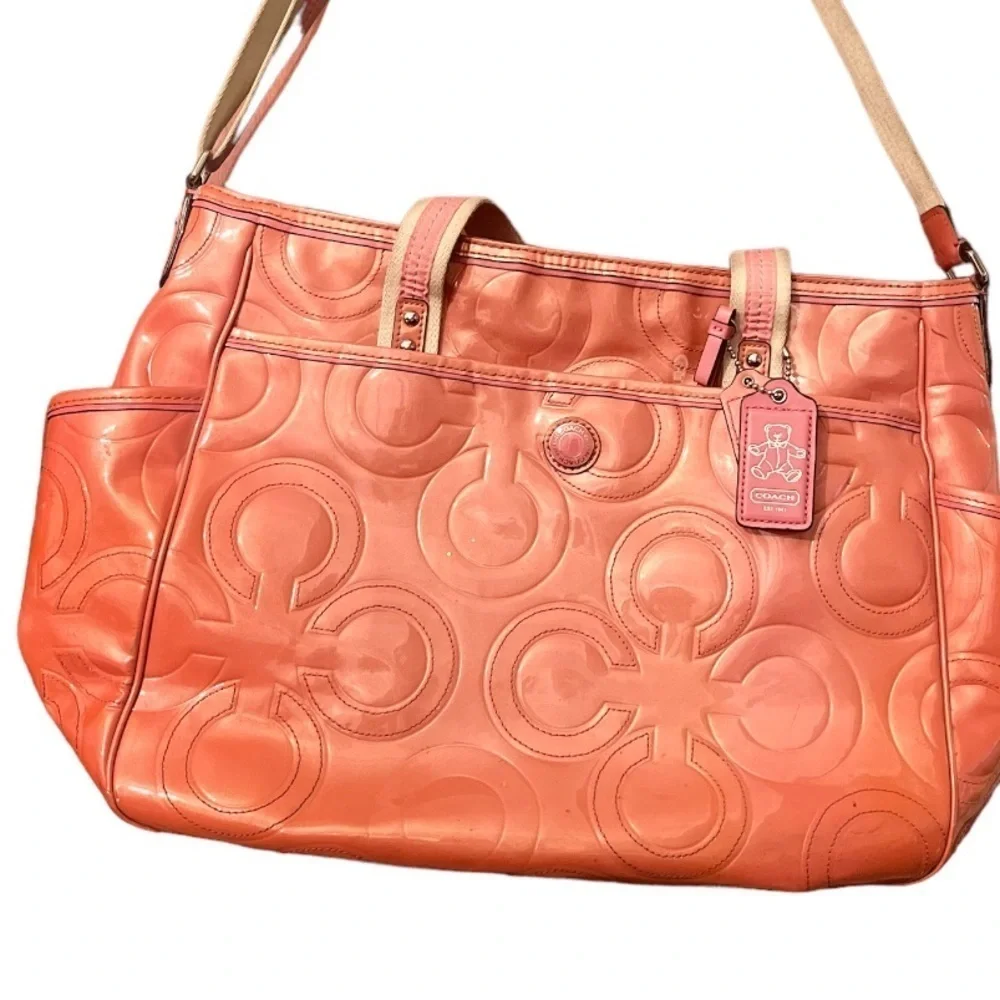 RARE COACH PATENT LEATHER DIAPER BABY BAG MULTIFUNCTION TOTE 16977 Ros